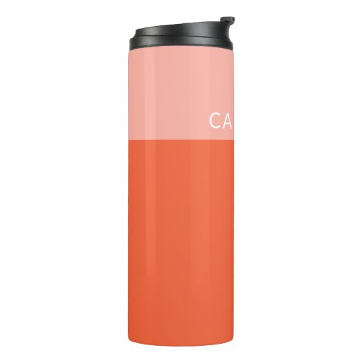Personalisiert rosa geometrischer Farbblock Orange Thermosbecher (Nach links gedreht)