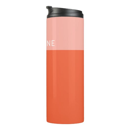 Personalisiert rosa geometrischer Farbblock Orange Thermosbecher (Nach rechts gedreht)