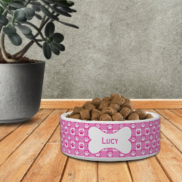 Personalisiert rosa Gingham mit Paw Prints und Kno Napf