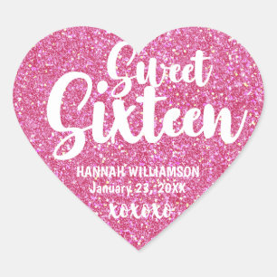 Personalisiert rosa Glitzer 16 . Geburtstag XOXOXO Herz-Aufkleber