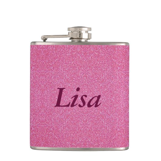 Personalisiert rosa Glitzer Flask Flachmann (Vorderseite)