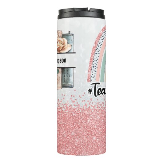 Personalisiert-rosa-Glitzer-Lehrer Thermosbecher (Rückseite)