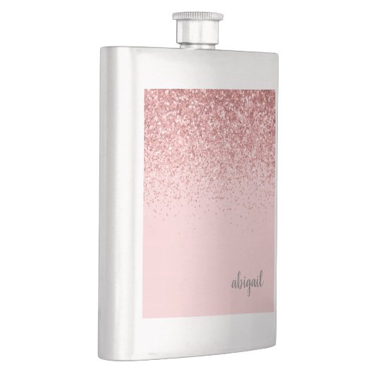 Personalisiert rosa Glitzer Monogramm Flachmann (Rechts)