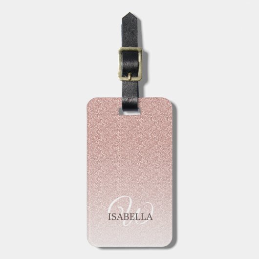 Personalisiert rosa Glitzer Ombre Name Monogram Gepäckanhänger (Vorderseite vertikal)