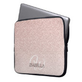Personalisiert rosa Glitzer Ombre Name Monogram Laptopschutzhülle (Vorderseite Links)
