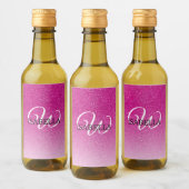 Personalisiert rosa Glitzer Ombre Name Monogram Weinetikett (Flaschen)