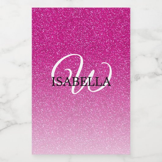 Personalisiert rosa Glitzer Ombre Name Monogram Weinetikett (Einzelnes Label)