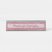 Personalisiert rosa Glitzer | Rotgold Schreibtischnamensplakette (Vorderseite )