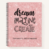 Personalisiert Rosa Glitzer Sketchbook Elegante Notizblock (Vorderseite)