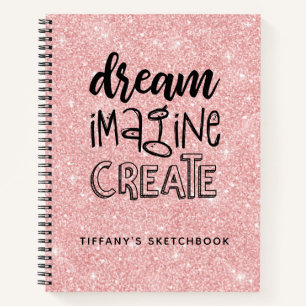 Personalisiert Rosa Glitzer Sketchbook Elegante Notizblock