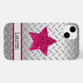 Personalisiert rosa Glitzer Star auf Metallic Case-Mate iPhone Hülle (Rückseite (Horizontal))