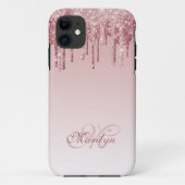 Personalisiert rosa Glitzer Tropfen mit Monogramm Case-Mate iPhone Hülle (Rückseite)
