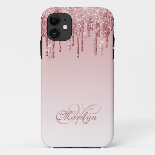Personalisiert rosa Glitzer Tropfen mit Monogramm Case-Mate iPhone Hülle (Rückseite)