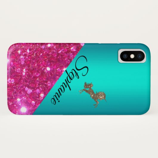 Personalisiert rosa Glitzer und Aqua Funkelnd Einh Case-Mate iPhone Hülle (Rückseite (Horizontal))
