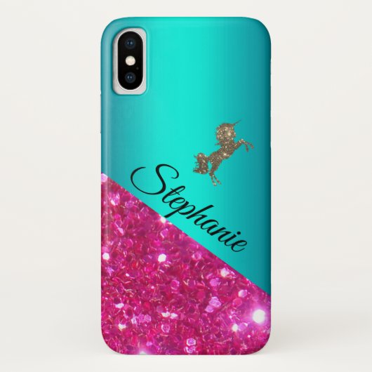 Personalisiert rosa Glitzer und Aqua Funkelnd Einh Case-Mate iPhone Hülle (Rückseite)