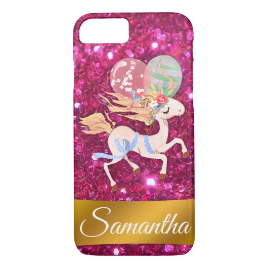 Personalisiert rosa Glitzer und Einhorn Case-Mate iPhone Hülle (Rückseite)