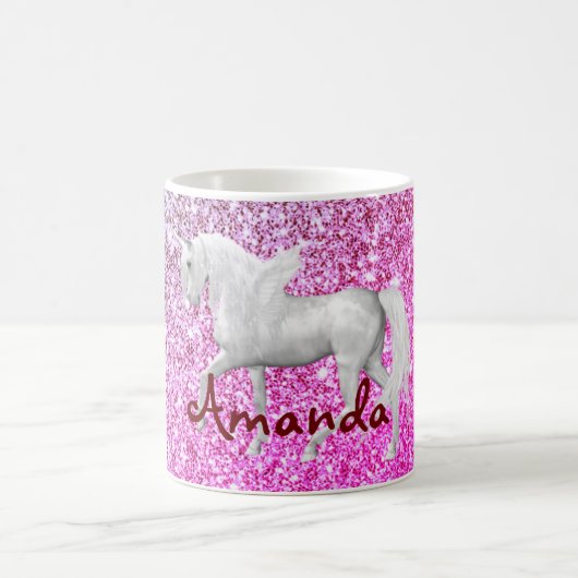 Personalisiert rosa Glitzer Unicorn Kaffeetasse (Mittel)
