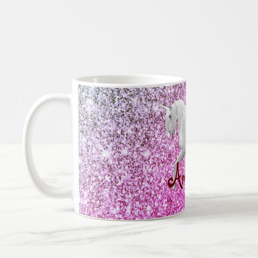 Personalisiert rosa Glitzer Unicorn Kaffeetasse (Links)