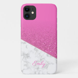 Personalisiert rosa Glitzer - Weißer Marmor Case-Mate iPhone Hülle