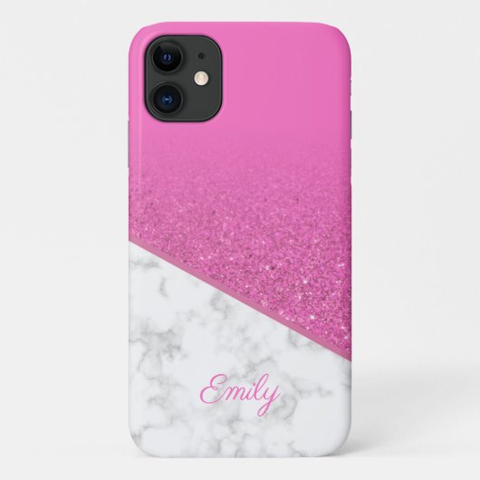 Personalisiert rosa Glitzer - Weißer Marmor Case-Mate iPhone Hülle (Rückseite)