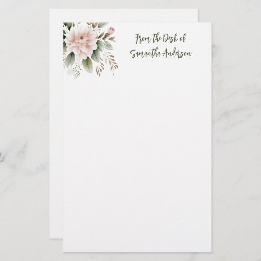 Personalisiert rosa grüne Blüte vom Schreibtisch d Briefpapier (Vorne/Hinten)