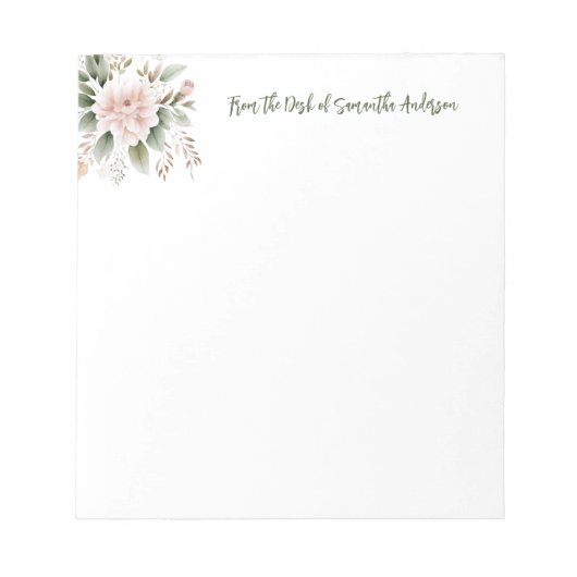 Personalisiert rosa grüne Blüte vom Schreibtisch d Notizblock (Vorderseite)