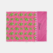 Personalisiert rosa grüne Frösche Rosa Herzstreife Fleecedecke (Vorderseite (Horizontal))