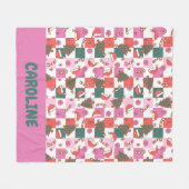 Personalisiert Rosa grüner Weihnachtsschrei Checke Fleecedecke (Vorderseite (Horizontal))