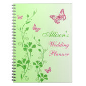 Personalisiert rosa grünes Schmetterlingsplatz Notizblock (Vorderseite)