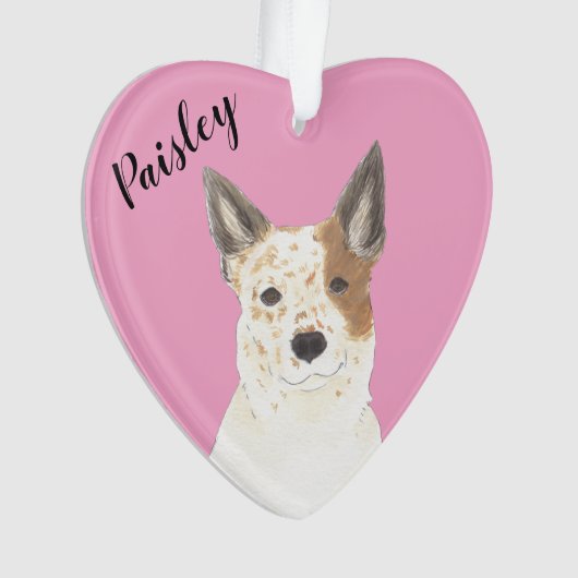Personalisiert rosa Hecht Red White Cattledog Heel Ornament (Vorderseite)