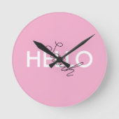 Personalisiert rosa "Hello" Wall Clock mit benutze Runde Wanduhr (Vorderseite)