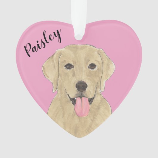 Personalisiert-rosa-herz-gelbes Labrador Ornament (Vorderseite)