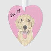 Personalisiert-rosa-herz-gelbes Labrador Ornament (Vorderseite)