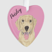 Personalisiert-rosa-herz-gelbes Labrador Ornament (Vorderseite)