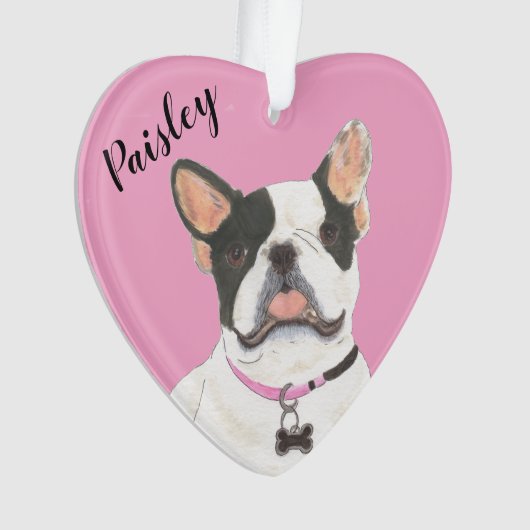 Personalisiert rosa Herz Schwarz-weiß Pied Frenchi Ornament (Vorderseite)