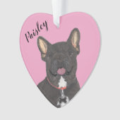 Personalisiert-rosa-herz-schwarze Brindle Frenchie Ornament (Vorderseite)