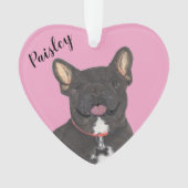 Personalisiert-rosa-herz-schwarze Brindle Frenchie Ornament (Vorderseite)
