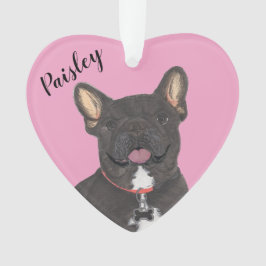 Personalisiert-rosa-herz-schwarze Brindle Frenchie Ornament