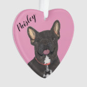 Personalisiert-rosa-herz-schwarze Brindle Frenchie Ornament (Vorderseite)