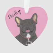 Personalisiert-rosa-herz-schwarze Brindle Frenchie Ornament (Rückseite)