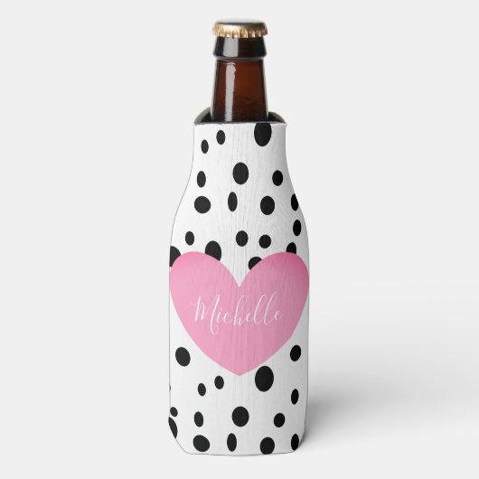 Personalisiert rosa Herz und Dosen Flasche Cooler Flaschenkühler (Flaschenvorderseite)