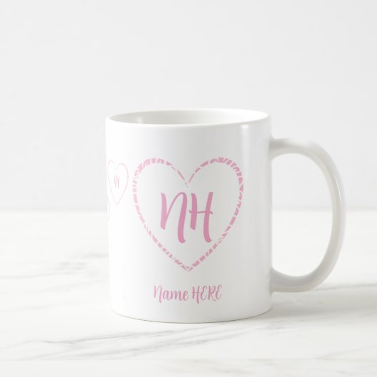 Personalisiert rosa Herzklammern, Monogramm und Na Kaffeetasse (Rechts)