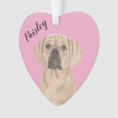 Personalisiert rosa Herzpuggle Ornament (Vorderseite)