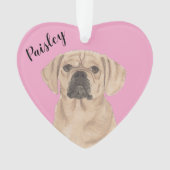 Personalisiert rosa Herzpuggle Ornament (Vorderseite)