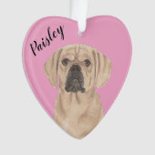 Personalisiert rosa Herzpuggle Ornament (Vorderseite)
