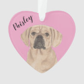 Personalisiert rosa Herzpuggle Ornament (Rückseite)