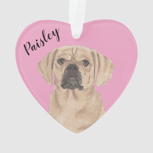 Personalisiert rosa Herzpuggle Ornament (Rückseite)