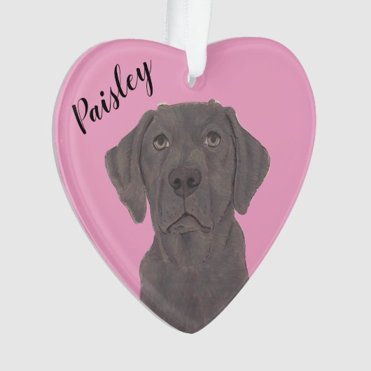 Personalisiert rosa Herzschokolade Labrador Ornament (Vorderseite)