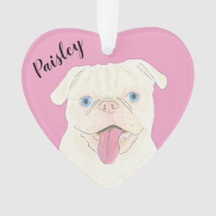 Personalisiert rosa Herzweiße Mops Ornament