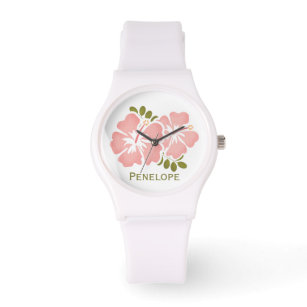Personalisiert rosa Hibiskus Armbanduhr